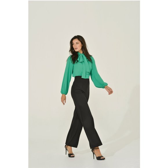 Long Sleeve Mandarin  Blouse w/ Removable Bow | Keyhole Blouse | NWT - Picture 5 of 8